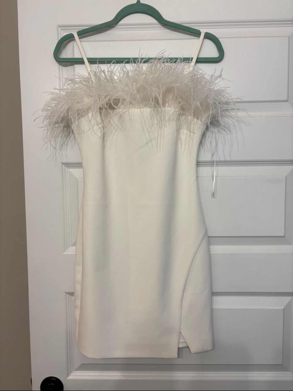 Likely Ivory Feather-Trim Mini Dress